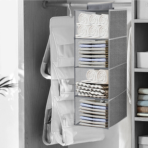 Organisateur de <span class=keywords><strong>placard</strong></span> suspendu en tissu à double rangement avec 4 étagères pour vêtements - Product Image 6