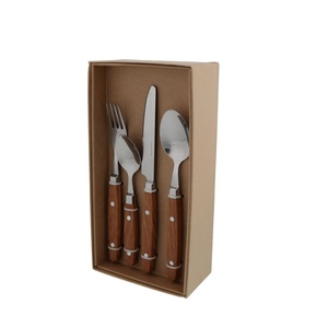 Ensemble de couverts Inox Menagere 24 pièces avec manche en rivet effet bois, cuillère, fourchette, couteau à steak, couverts en vrac, vente en gros - Product Image 1