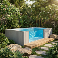 Moderner oberirdischer Container-Tauchpool mit Acrylglasfenster, LED-Beleuchtung und WPC-Holz – Outdoor-Schwimmbecken für Villen in den USA und Australien