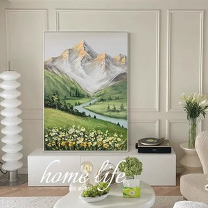 Pintura al Óleo Pintada a Mano, Paisaje de Montañas Cubiertas de Nieve, Marco de Madera 100% Hecho a Mano, Decoración Moderna y Minimalista para Sala de Estar - Product Image 4