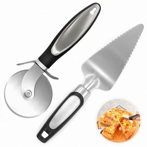 Coupe-pâte et pelle à pizza professionnels en acier inoxydable avec poignée antidérapante et spatule à pizza antiadhésive noire - Product Image 6