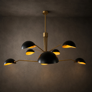 Lustre Sputnik multi-bras Art Déco, abat-jour en métal noir et or, luminaire suspendu pour salle à manger résidentielle, éclairage de projet - Product Image 1