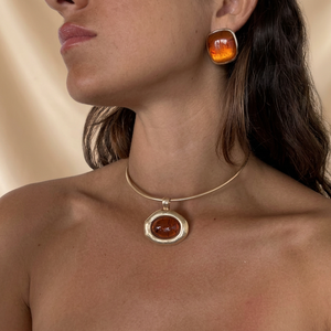 Ensemble collier et boucles d'oreilles en pierre œil de tigre, bijoux en laiton plaqué or pour femmes, cadeau pour mariage, fiançailles, fête - Product Image 2