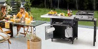 Chariot de cuisine extérieur moderne pliable 75x24x36cm, série chariot métallique roulant, pour 5 personnes, en acier thermolaqué