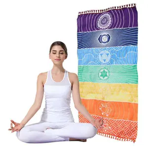 D778 Tấm Thảm Luân Xa Cầu Vồng Đơn Tua Rua Tấm Thảm Du Lịch Yoga Nhiều Màu Sọc Mandala Boho Khăn Tắm Biển Cầu Vồng