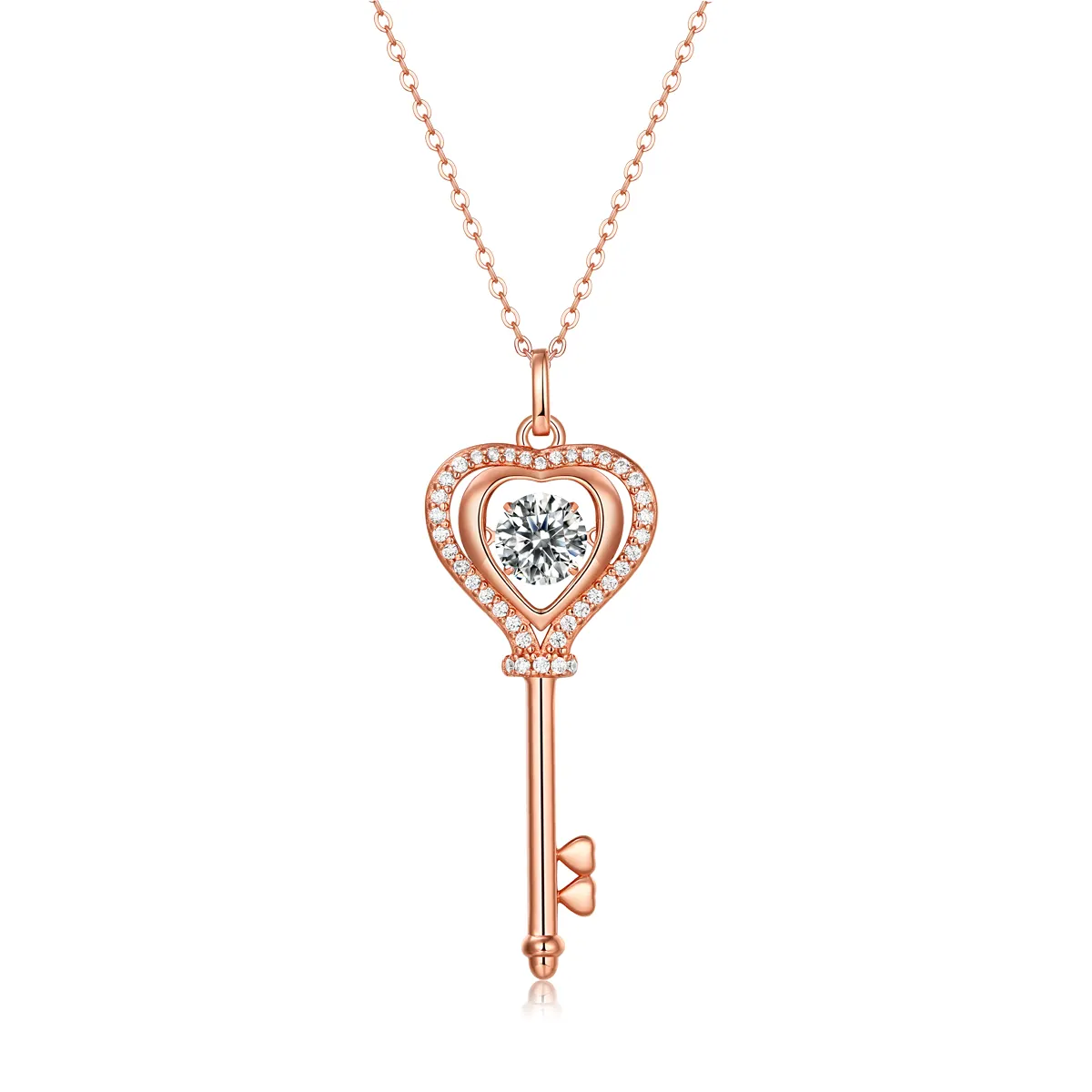 Szene Neueste Natural Diamond Anhänger Halskette Herz Schlüssel form Zirkon Sterling Silber Rose Gold Plated Halskette