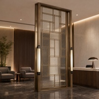 Paravent vertical doré avec découpes en arc circulaire, séparateur de pièce, garde-corps d'escalier, LED personnalisée