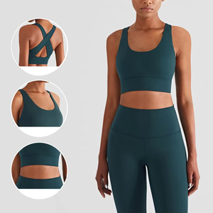 Soutien-gorge de sport rembourré de haute qualité à dos nageur de couleur unie pour femmes - Product Image 2