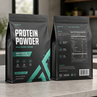 Sachet d'emballage personnalisé à fond plat pour poudre protéinée, qualité alimentaire, haute barrière, refermable avec fermeture éclair, pour café et aliments pour animaux de compagnie
