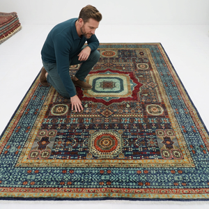 Tapis noués à la main en laine bleu clair, lavables, antidérapants, écologiques, couleur unie, rectangulaires, pour salon et maison - Product Image 1