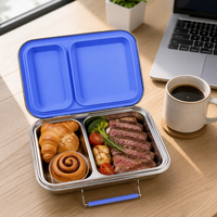 Boîte de rangement alimentaire pour enfants Aohea, boîte de préparation des repas à 2 compartiments, pique-nique scolaire, boîte à lunch en acier inoxydable sans BPA, pliable