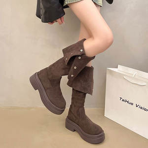 Nouvelles bottes hautes à bout rond, bottes tendance au-dessus du genou, talon plat, fermeture éclair latérale, bottes au-dessus du genou pour femmes - Product Image 4