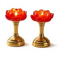 Lampe Bouddha électronique en plastique en forme de lotus, porte-bougie, lampe d'offrande, ornement, lumière longue durée, alimentée par piles, lampe de rivière