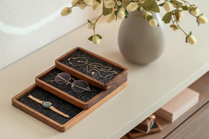 Organisateur de bureau en bois avec plateau de récupération et feutre - Product Image 3