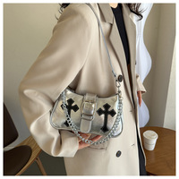 Sac bandoulière Y2K en cuir PU de créateur, style gothique punk, design cruciforme, pour fille cool et tendance, collection 2026