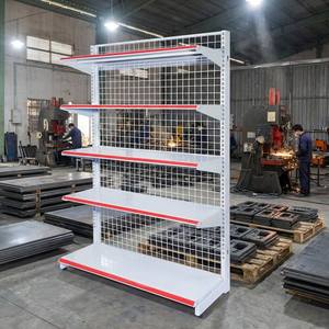 Étagère de supermarché blanche en forme de gondole, présentoir en treillis métallique double face pour magasin de détail - Product Image 1