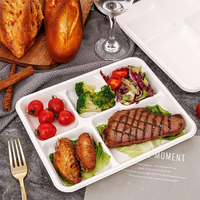 100% plateau à lunch en bagasse compostable divisé jetable 5 compartiments Bagasse école déjeuner plateau alimentaire assiettes biodégradables