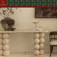 Console d'entrée en pierre calcaire beige GOLDKING, design sculptural en marbre, sur mesure OEM ODM pour hôtel et villa