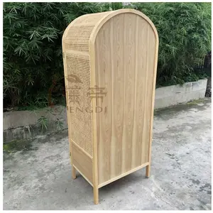 Armoire vintage simple à deux portes en bois massif chambre à coucher armoire en rotin naturel