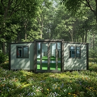 Villa Modulaire Préfabriquée de Luxe à Toit Plat Esthétique, Conteneur Extensible à Double Aile avec Salle de Bain, 2 ou 3 Chambres
