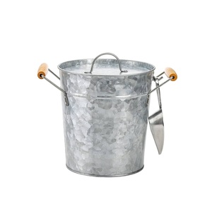 Galvanized Beverage <b>Bucket</b> With <b>Lid</b> And Tongs Round Metal Ice Cooler For Party Use Industrial Style Rust Resistant - Product Image 1