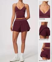Nouvel ensemble de yoga pour femmes européennes et américaines, brossé, color-block, col en V, dos nu, séchage rapide, Spandex/Nylon, ensemble d'entraînement 2 pièces