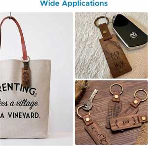 Custom Logo Wooden Keychain With Leather Strap, Wood Engravable Blank Chain for Laser Engraving Key Tags Craft <b>Gift</b> - Product Image 5