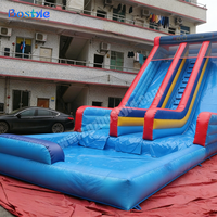 Toboggan aquatique gonflable commercial robuste à double piste avec grande piscine pour location en parc aquatique ou complexe hôtelier