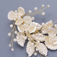 Barrette à cheveux de mariée style japonais, en métal doré, feuille florale, perle, pince à cheveux pour demoiselle d'honneur, décoration de coiffure pour soirée