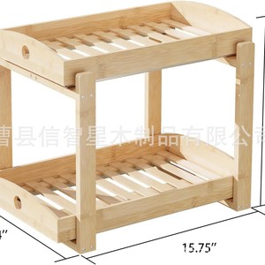 Étagère de rangement en bois, couleur bois naturel, 2 niveaux, autoportante, pour cuisine et salle de bain, pour aliments, articles divers et ustensiles de cuisine - Product Image 4