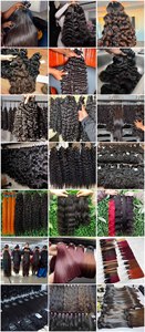 Extensions de cheveux humains vierges bruts, lisses et crépus, pour tressage, sans nœuds, pré-séparées, type Yaki, effet plumes - Product Image 2