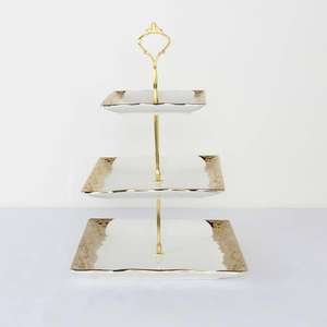 Soporte decorativo de cerámica para pasteles de 2/3 niveles con adorno floral para decoración de bodas, precio al por mayor, soporte para pasteles para fiestas y eventos - Product Image 5