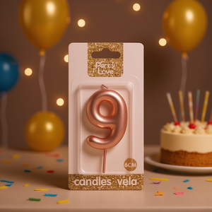 Velas Decorativas para Fiestas, Número 9, Color Oro Rosa, 6 cm, Artículos para Decoración de Pasteles - Product Image 3