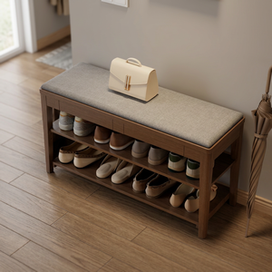 Banc à chaussures moderne en bois avec coussin, rangement à 3 niveaux, meuble d'entrée autoportant pour usage domestique - Product Image 2