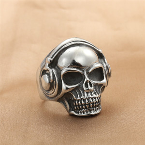 Men's Silver Skull <b>Ring</b> <b>Titanium</b> Steel Retro Punk Rock Jewelry Gift - Product Image 1
