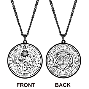 Collier en acier inoxydable <span class=keywords><strong>ERIC</strong></span> LEOTURE Symboles mystiques de l'abondance, porte-bonheur, hexagramme, yeux magiques, amulette, talisman arbre, bijoux - Product Image 3