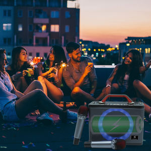 Machine with Two Wireless <b>Microphones</b> Portable BT Speaker LED Lights Supports TF Card/USB <b>for</b> Party - Product Image 4