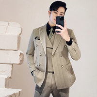 Ensemble de costume pour homme, décontracté et élégant, costume à double boutonnage à carreaux, costume de mariage formel pour homme, ensemble 3 pièces
