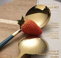 Ensemble de couverts de luxe en acier inoxydable 304 style portugais avec revêtement PVD or, finition miroir, manches noires, cuillère à soupe, fourchette, couteau