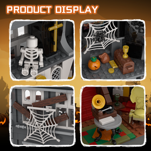Funbuild Halloween série briques jouets maison hantée modulaire manoir hanté vue sur la rue maison d'angle bricolage ensemble de blocs de construction - Product Image 4