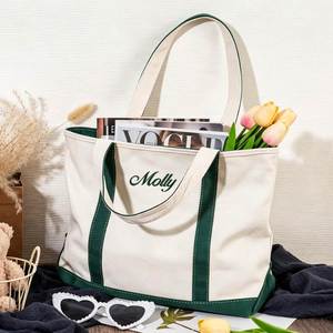 Personalized Canvas Shopper <b>Bag</b> with Embroidered Name or <b>Initials</b>, Inner Pocket, Bridesmaid Wedding Birthday <b>Beach</b> Commuter Gift - Product Image 3