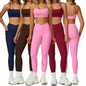 Completi fitness da <span class=keywords><strong>donna</strong></span> europei e americani a vita alta, modellanti, altamente elastici, con incrocio in vita, aderenti, per yoga estivo - Product Image 1