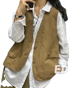 워시 코튼 툴링 얇은 양복 조끼 2024 새로운 느슨한 슬리밍 기질 모든 조끼 재킷 여성 착용