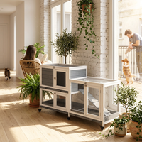 Nichoir à lapins en bois massif pour intérieur avec design ventilé, portes faciles d'accès, espace de repos fermé et confortable