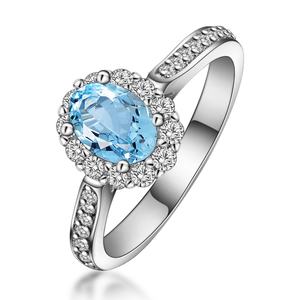 Bague de fiançailles en topaze argentée, topaze bleue, avec diamant, forme carrée, bague de fiançailles en topaze bleue - Product Image 2