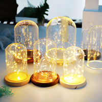 Cloche en verre borosilicate LED de 15 cm de diamètre au design Art Déco avec base en bois, lumière blanc chaud, marque BYZX