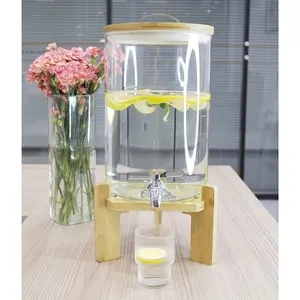 Frasco de vidro transparente 5L/7.5L/10L dispensador de bebidas e suco de vidro de grande volume com torneira e suporte