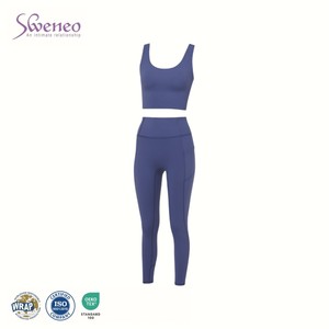 Conjunto de Yoga OEM Personalizado para Mujer, Leggings de Cintura Alta de Color Sólido, Top Corto con Espalda Cruzada y Cuello Redondo, Sin Costuras, Elástico en Cuatro Direcciones - Product Image 1