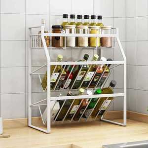 Wholesales Kitchen Rack 3-Layer Wrought Iron Spice Rack Kitchen Countertop Seasoning Storage Rack