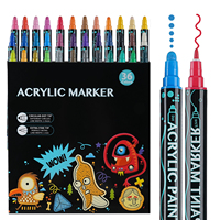 Stylos de peinture acrylique à double pointe, moyens et pointes de pinceau, marqueurs de points de calligraphie pour ensemble de peinture sur toile en bois de roche ou emballage en vrac